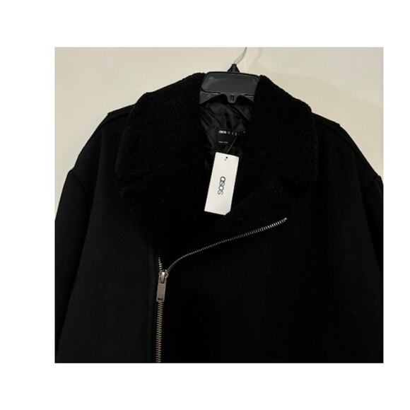 Asos Mens Jacket Coat Moto Full Zip Quilted Black Size Medium Wool Blend NWT - Picture 4 of 9